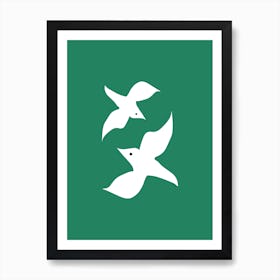Love Birds in Green Art Print