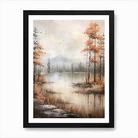 Lake In The Woods In Autumn, Painting 50 Art Print