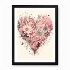 Floral Vintage Sepia Blush Pink Heart 2 Art Print