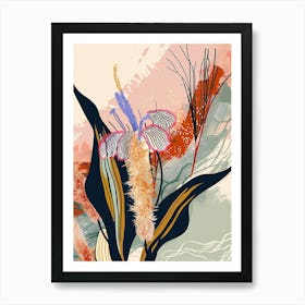 Colourful Flower Illustration Fountain Grass 1 Art Print