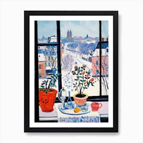 The Windowsill Of Krakow   Poland Snow Inspired By Matisse 1 Art Print