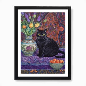 Lavender With A Cat 1 William Morris Style Art Print