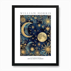 William Morris Print Moon Stars Celestial Poster Vintage Wall Art Textiles Art Vintage Poster Art Print