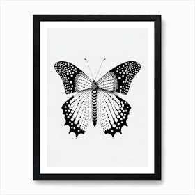 Speckled Wood Butterfly Black & White Geometric 1 Art Print