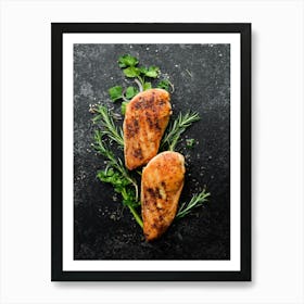 BBQ, Grilled chicken breast with spices — Food kitchen poster/blackboard, photo art Art Print