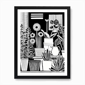 Lion cut inspired Black and white Garden plants & flowers art, Gardening art, 256 Art Print
