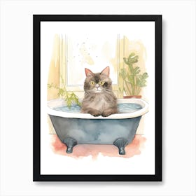 Chartreux Cat In Bathtub Botanical Bathroom 6 Art Print