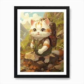 Kawaii Cat Drawings Hiking 6 Art Print