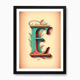 E, Letter, Alphabet Vintage Sketch 3 Art Print