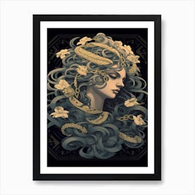 Medusa Black And Gold 3 Art Print