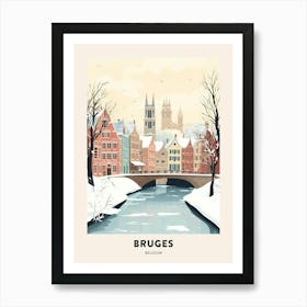 Vintage Winter Travel Poster Bruges Belgium 8 Art Print