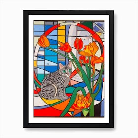 Tulips With A Cat 4 Abstract Expressionist Art Print