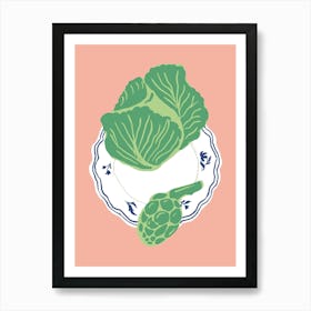 Food Illustration Lettuce Artichoke Preppy Contemporary Kitchen Art Print