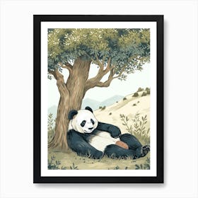 Giant Panda Laying Under A Tree Storybook Illustration 1 Art Print