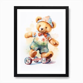 Roller Skating Teddy Bear Painting Watercolour 4 Art Print