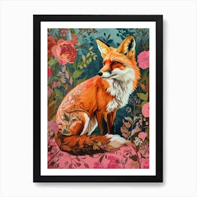 Floral Animal Painting Fox 4 Art Print