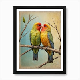 Lovebirds Kissing Art Print