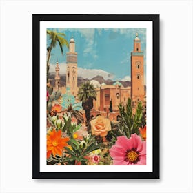 Morocco   Floral Retro Collage Style 1 Art Print