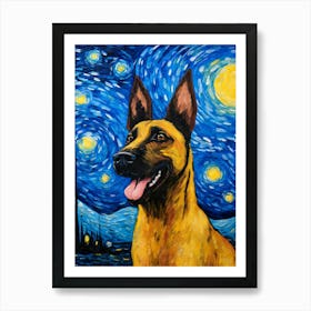 Belgian Malinois Starry Night Dog Portrait Art Print