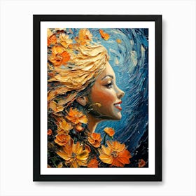 Woman With Flowers Art Print