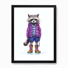 Raccoon Wearing Boots Illustration 3 Art Print