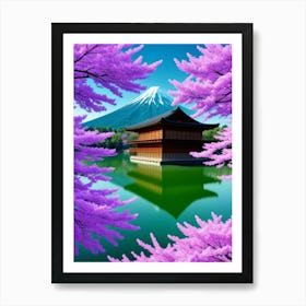 Pink Cherry Blossoms On The Lake Cherry Blossoms Mount Fuji Japan Art Print