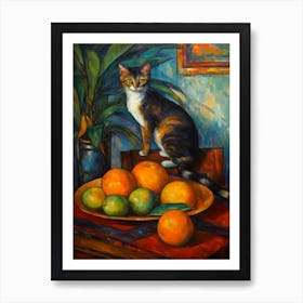 Flower Vase Paradise With A Cat 2 Impressionism, Cezanne Style Art Print