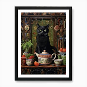 Medieval Cats Romantesque In A Kitchen Art Print