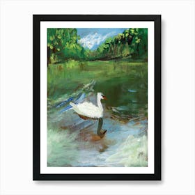 Swan On A Lake - painting nature landscape bird white green impressiniosm Anton Maliar vertical living room Art Print