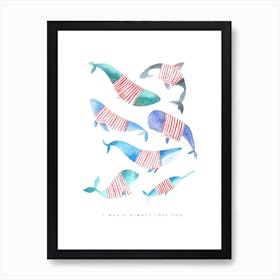 Whales Stripes Art Print