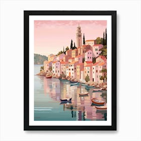 Rovinj Croatia 2 Vintage Pink Travel Illustration Art Print