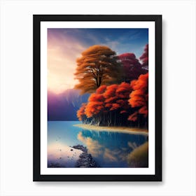 Autumn Trees By The Lake Art Print