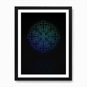Neon Blue and Green Abstract Geometric Glyph on Black n.0075 Art Print