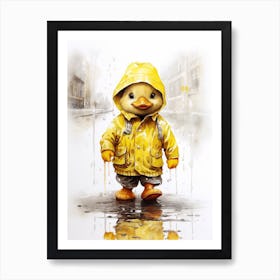 Duckling In A Yellow Rain Coat Watercolour 1 Art Print