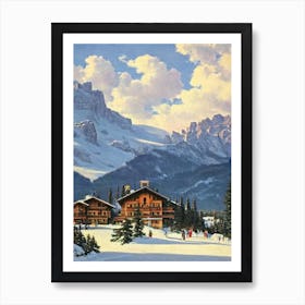 Cortina D'Ampezzo, Italy Ski Resort Vintage Landscape 1 Skiing Poster Art Print
