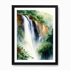 Satopanth Waterfall, India Water Colour  (3) Art Print