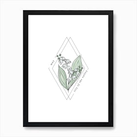 May Lily Of The Valley Birth Flower | Diamond Frame Art Print