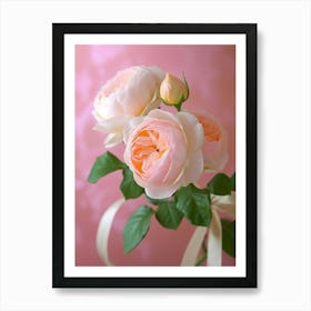 English Roses Painting Rose With A Ribbon 1 Art Print