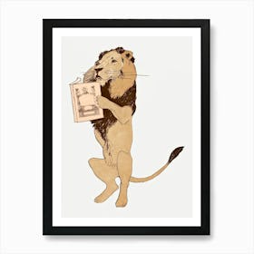 Lion Reading A Book Vintage Illustration, Edward Penfield Art Print