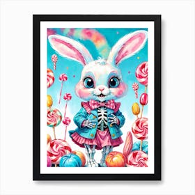 Cute Skeleton Rabbit With Candies Painting (14) Art Print