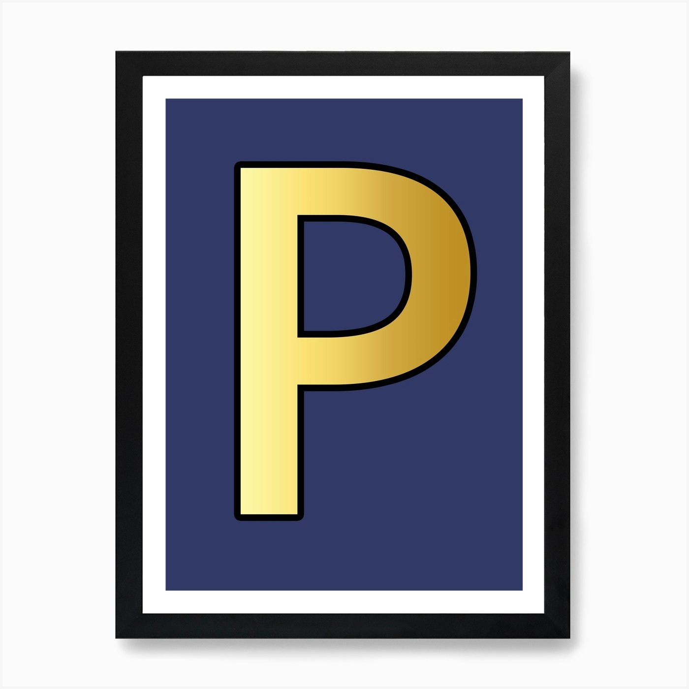 letter p gold alphabet deep blue art print by mambo fy