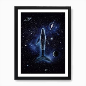 Blue Whale In The Middle Of A Spatial Ocean 1 Art Print