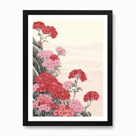 Great Wave With Verbena Flower Drawing In The Style Of Ukiyo E 1 Art Print