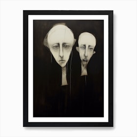 Sketches Of Two Faces Charcoal Portrait 1 Art Print