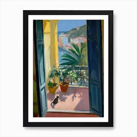 Open Window With Cat Matisse Style Amalfi Coast 2 Art Print