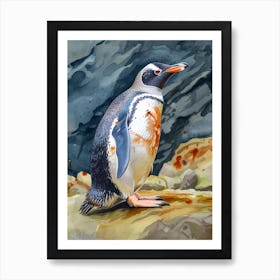 Humboldt Penguin Dunedin Taiaroa Head Watercolour Painting 3 Art Print