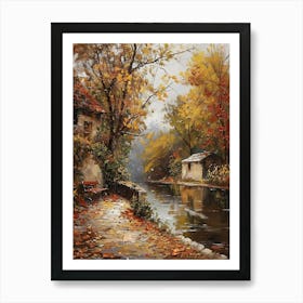 Autumn Riverside Walk | Beautiful Landscape Scenery Painting | Contemporary Fall Art Print for Feature Wall | Vibrant Beautiful Wall Decor in HD Art Print