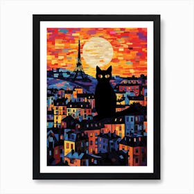 Paris, France Skyline With A Cat 6 Art Print