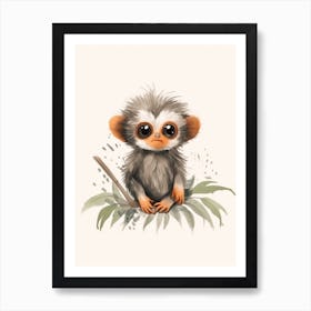 Watercolour Jungle Animal Baby Marmoset 1 Art Print