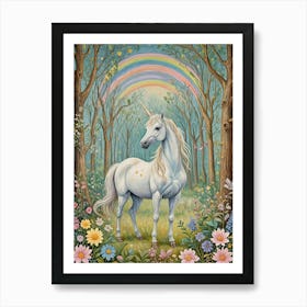 Rainbow Unicorn In The Forest Art Print